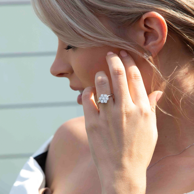 Lab Grown Diamond Cluster Flower Engagement Ring